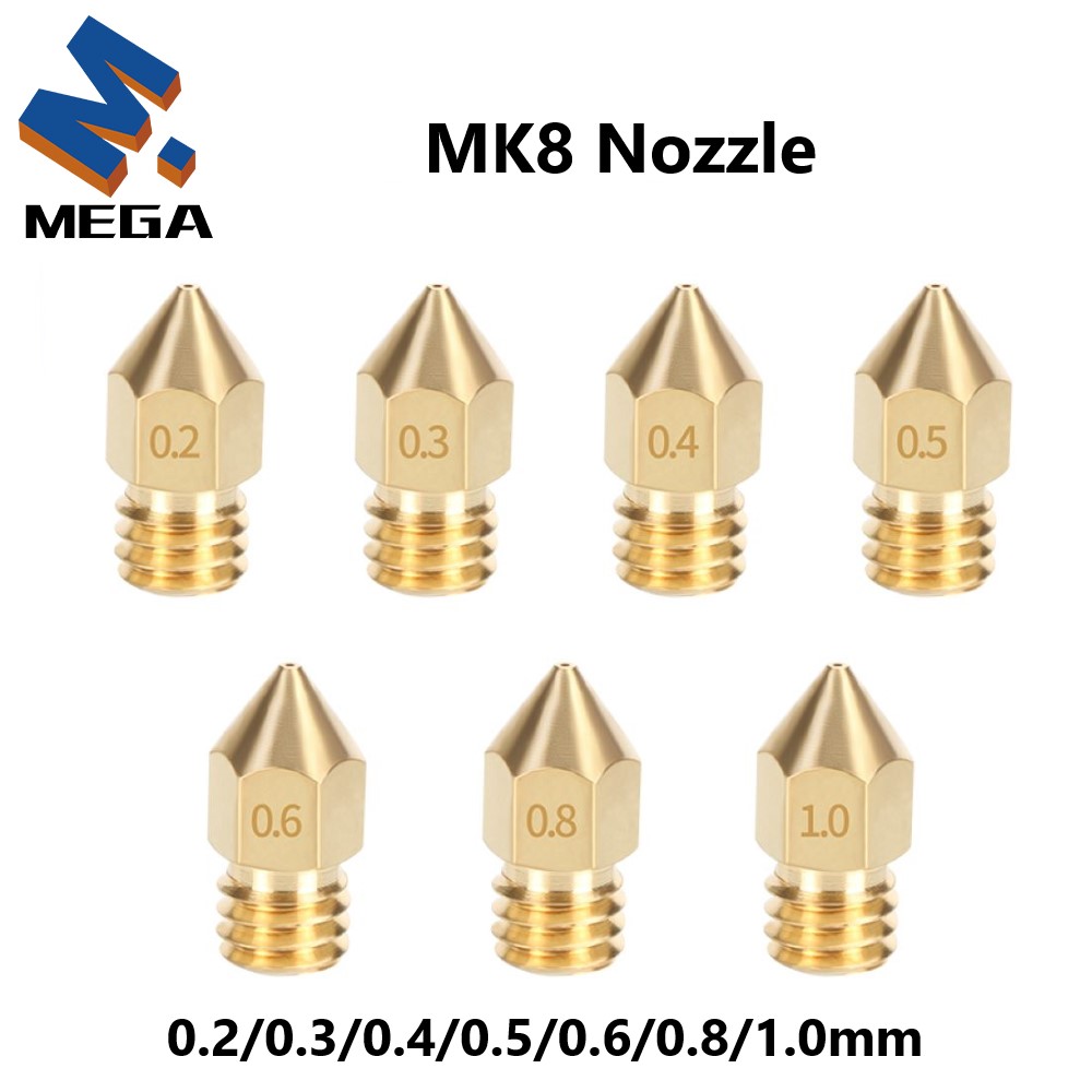 3D Printer Nozzle Brass - MK8 หัวฉีดทองเหลือง 0.2/0.3/0.35/0.4/0.5/0.6/0.8/1.0mm Extruder หัวพิมพ์หัวฉีดสําหรับ 1.75