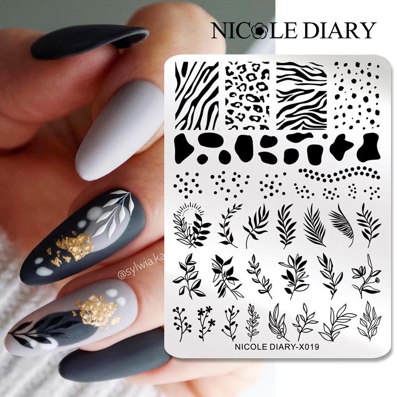 3D Printing Template - NICOLE DIARY ใบดอกไม้เล็บปั๊มแผ่นแม่แบบการวาดภาพเรขาคณิตลายเส้น 3D ภาพลายฉลุแม่พิมพ์เครื่องมือการพิมพ์