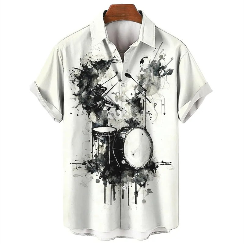 3D Printing Guitar - เสื้อฮาวายแขนสั้นสำหรับผู้ชาย, เสื้อเบลาส์เสื้อชายลำลองพิมพ์ลายกีตาร์แซกโซโฟน3D เครื่องดนตรีหลากสี