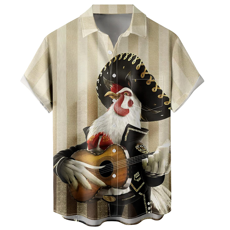 3D Printing Guitar - เสื้อเชิ้ตพิมพ์ลาย 3 มิติ ลายกีตาร์และสัตว์สำหรับผู้ชาย เสื้อเชิ้ตแขนสั้นสไตล์ฮาวายลำลอง ใส่สบายสำหรับวันหยุดพักผ่อนริมชายหาดในฤดูร้อน