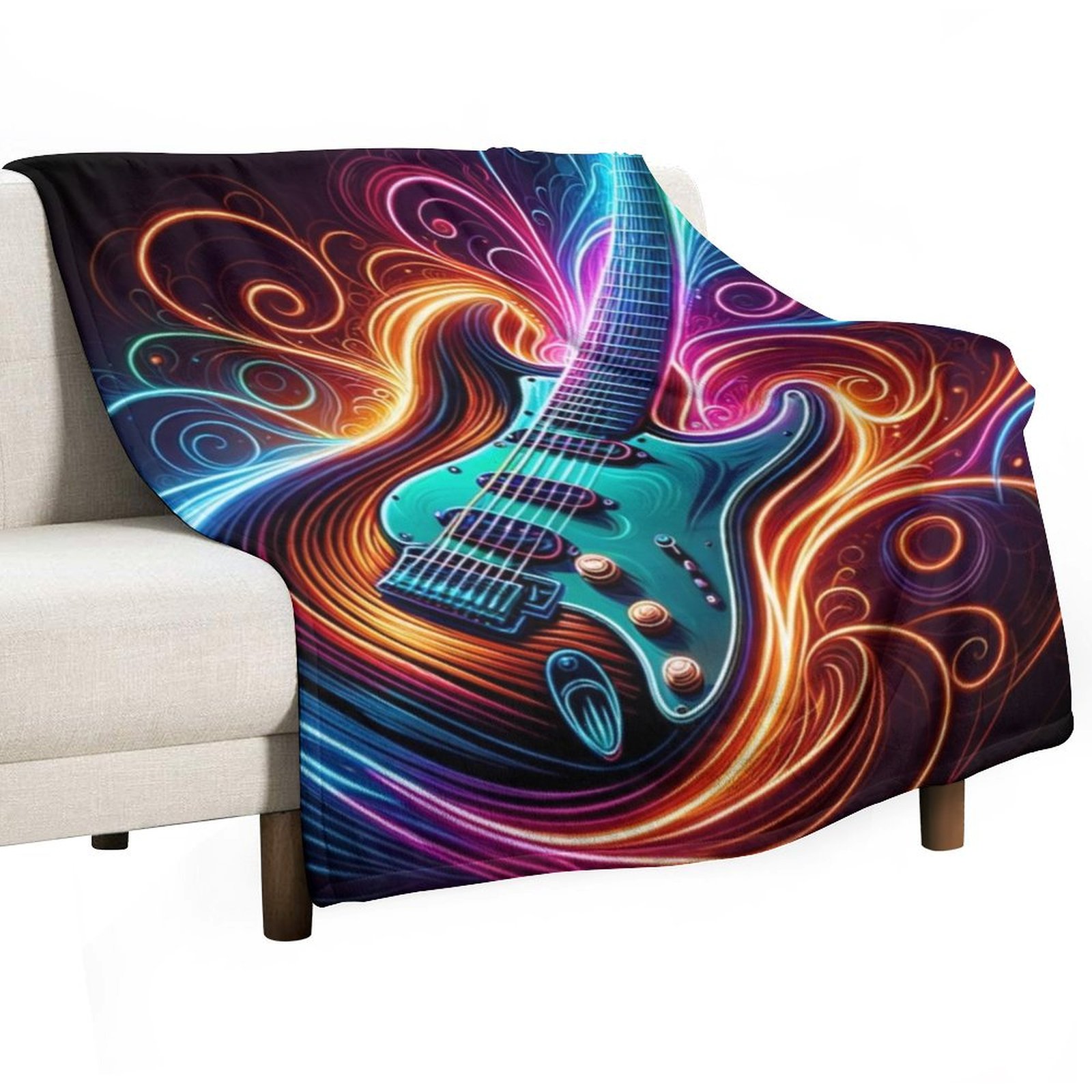 3D Printing Guitar - นีออนกรูฟ - ผ้าห่มลายกีตาร์ไฟฟ้า ผ้าห่มนุ่มขนาดใหญ่สำหรับฤดูร้อน ผ้าห่มขนนุ่มดีไซน์เนอร์สั่งทำพิเศษ