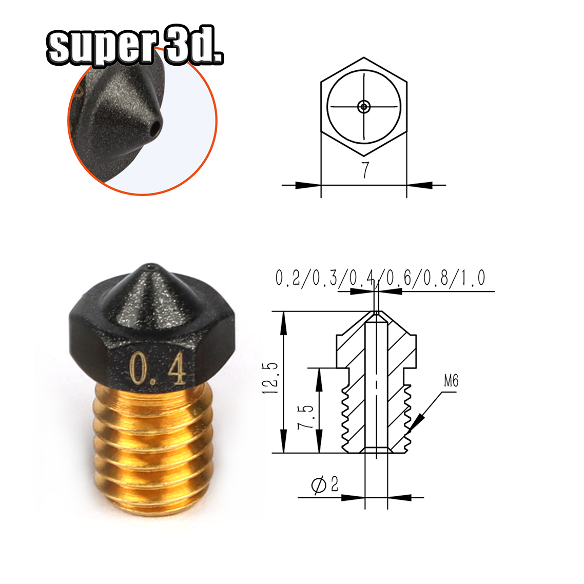 หัวฉีด PTFE แบบ V6 1/4/2/5ชิ้น - 3D Printer Nozzle Brass บทวิจารณ์และราคา